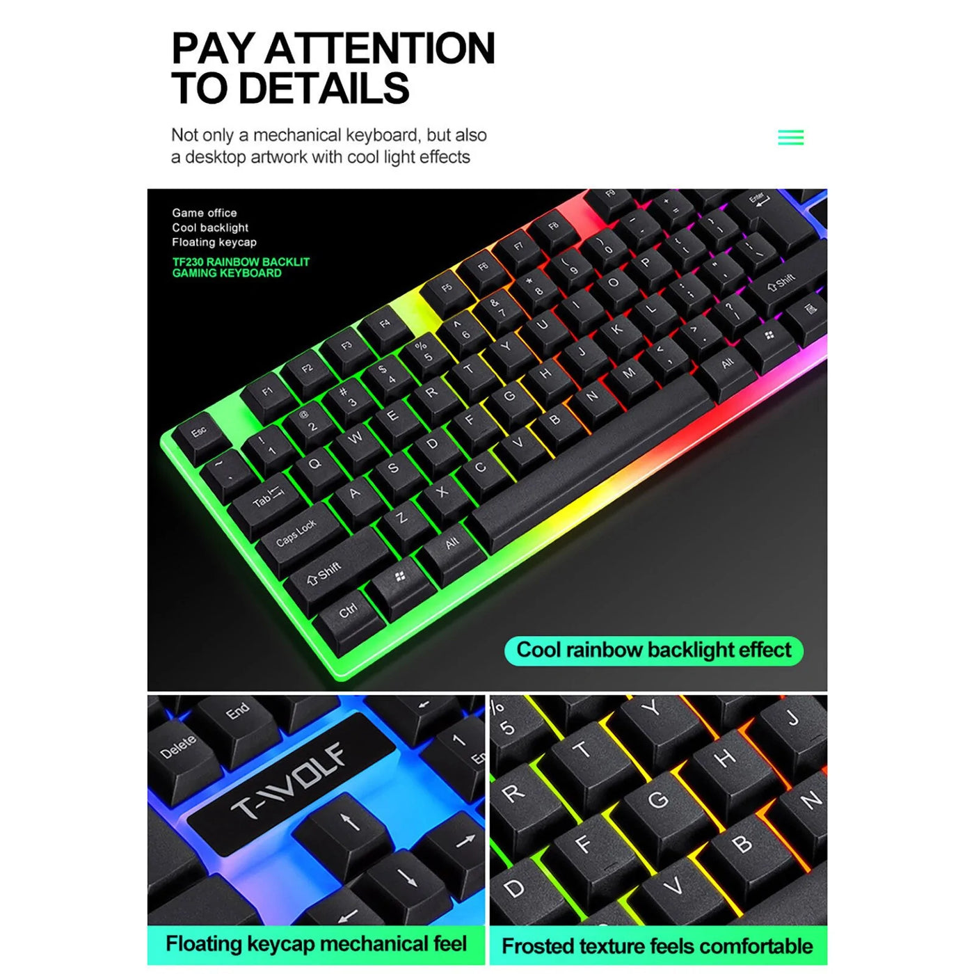 Rainbow Backlit Gaming Keyboard & Mouse Kit - Techtopia